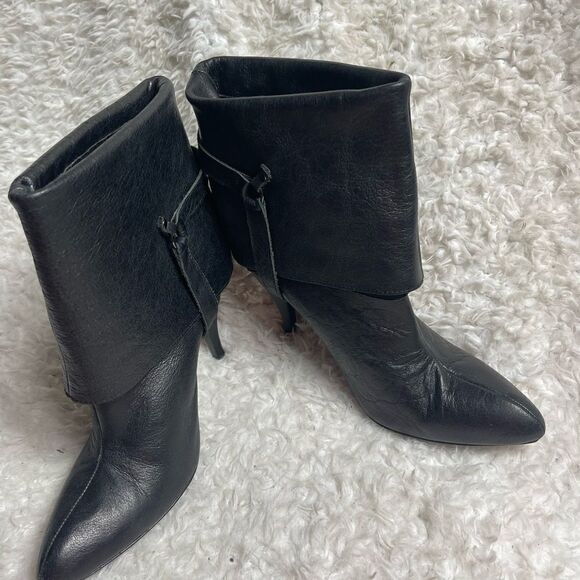 Restricted leather black folded ankle Boots heels pointed toe size 10 - Picture 6 of 12